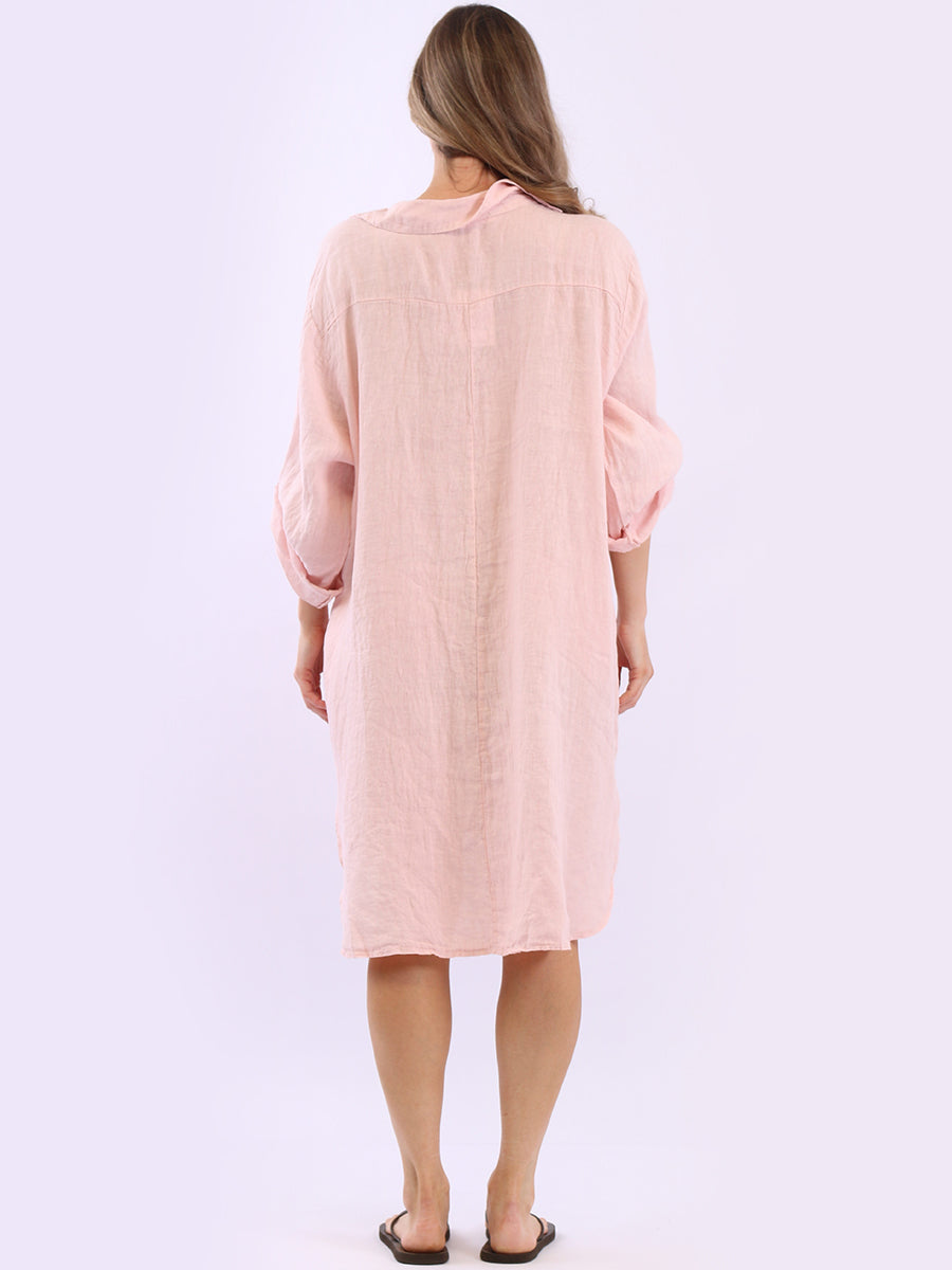 Plus Size Solid Linen Collared Dress