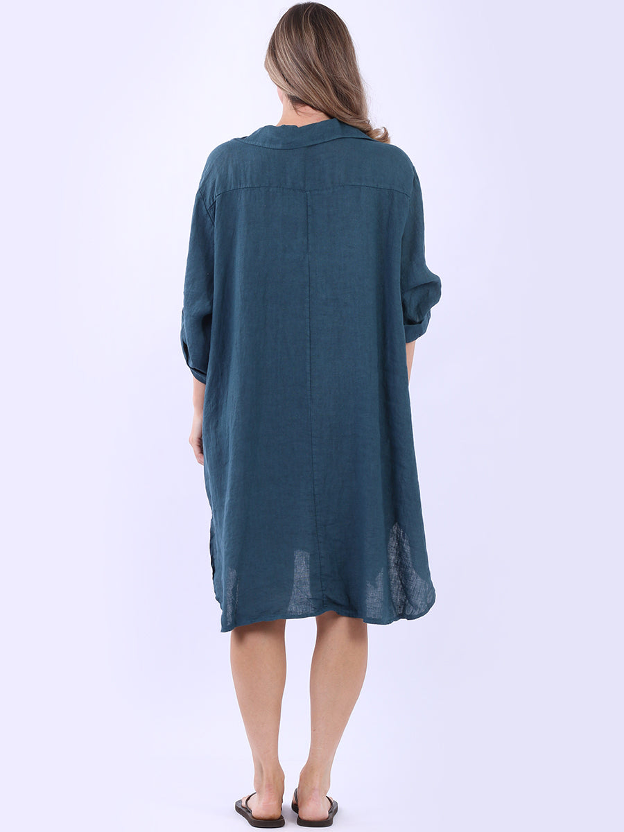Plus Size Solid Linen Collared Dress