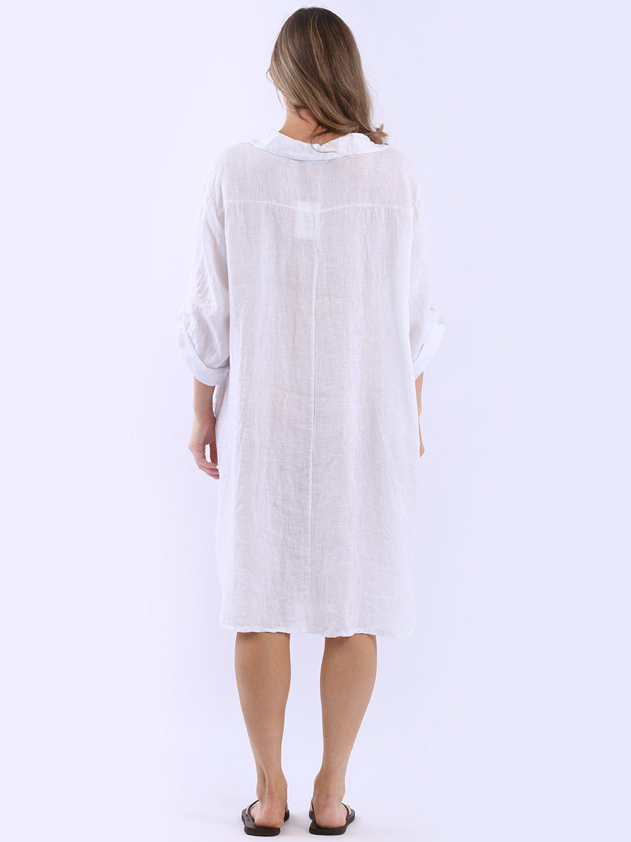 Plus Size Solid Linen Collared Dress