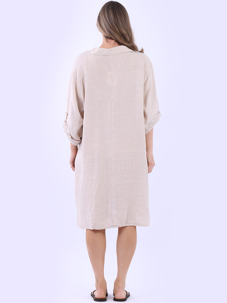 Plus Size Solid Linen Collared Dress