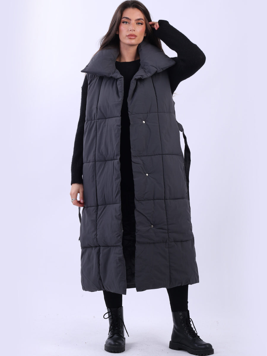 Oversized Long Puffer Gilet Charcoal