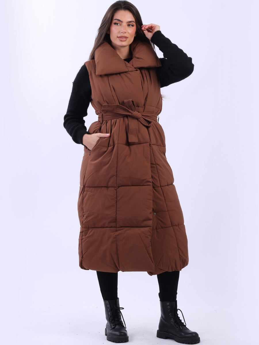 Oversized Long Puffer Gilet Chocolate