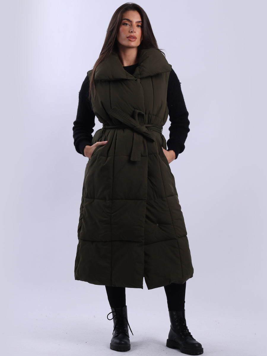 Oversized Long Puffer Gilet Khaki