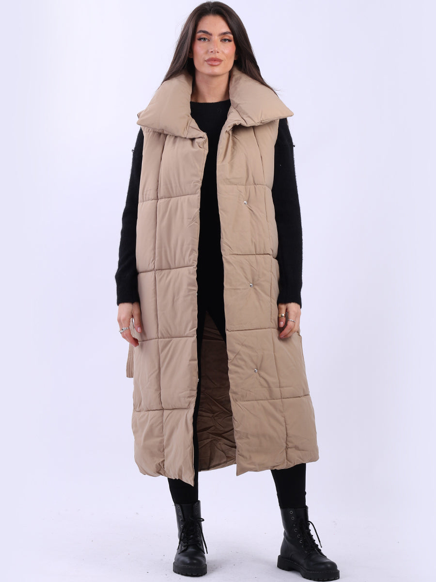 Oversized Long Puffer Gilet Mocha