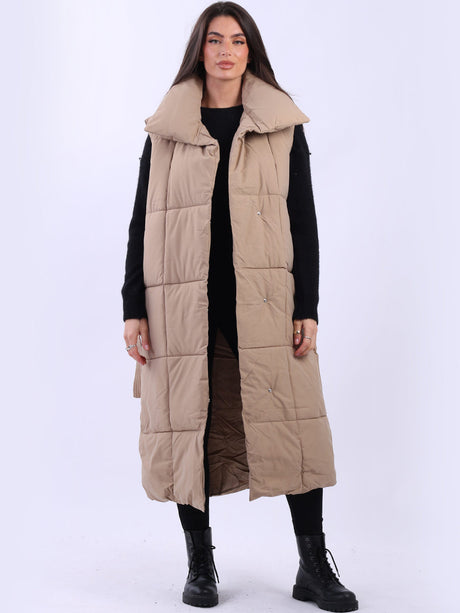 Oversized Long Puffer Gilet Mocha