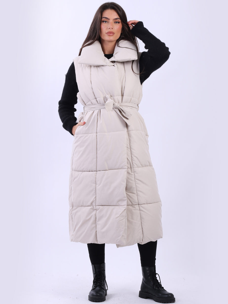 Oversized Long Puffer Gilet Beige
