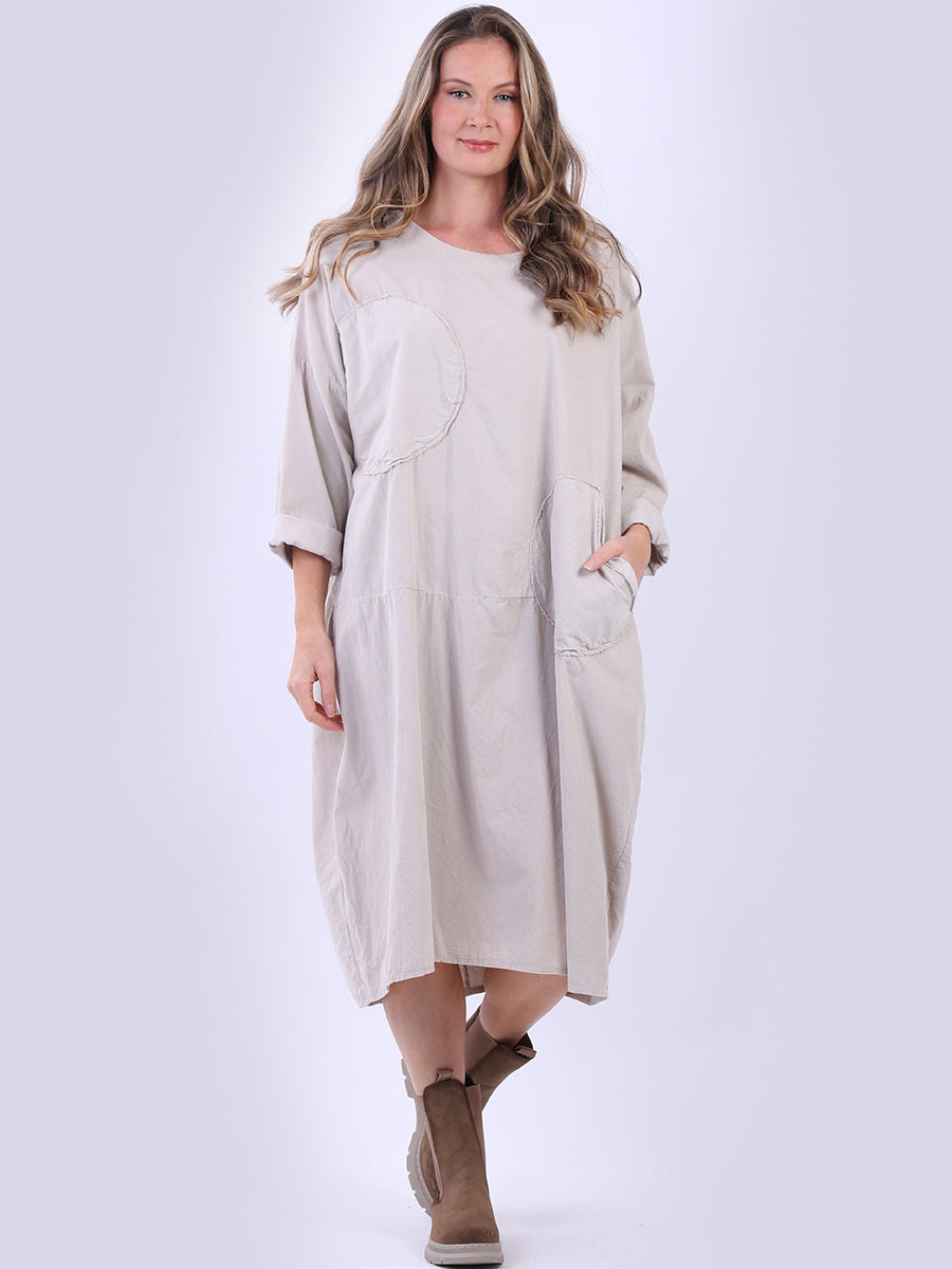 Solid Cotton Lagenlook Dress Beige