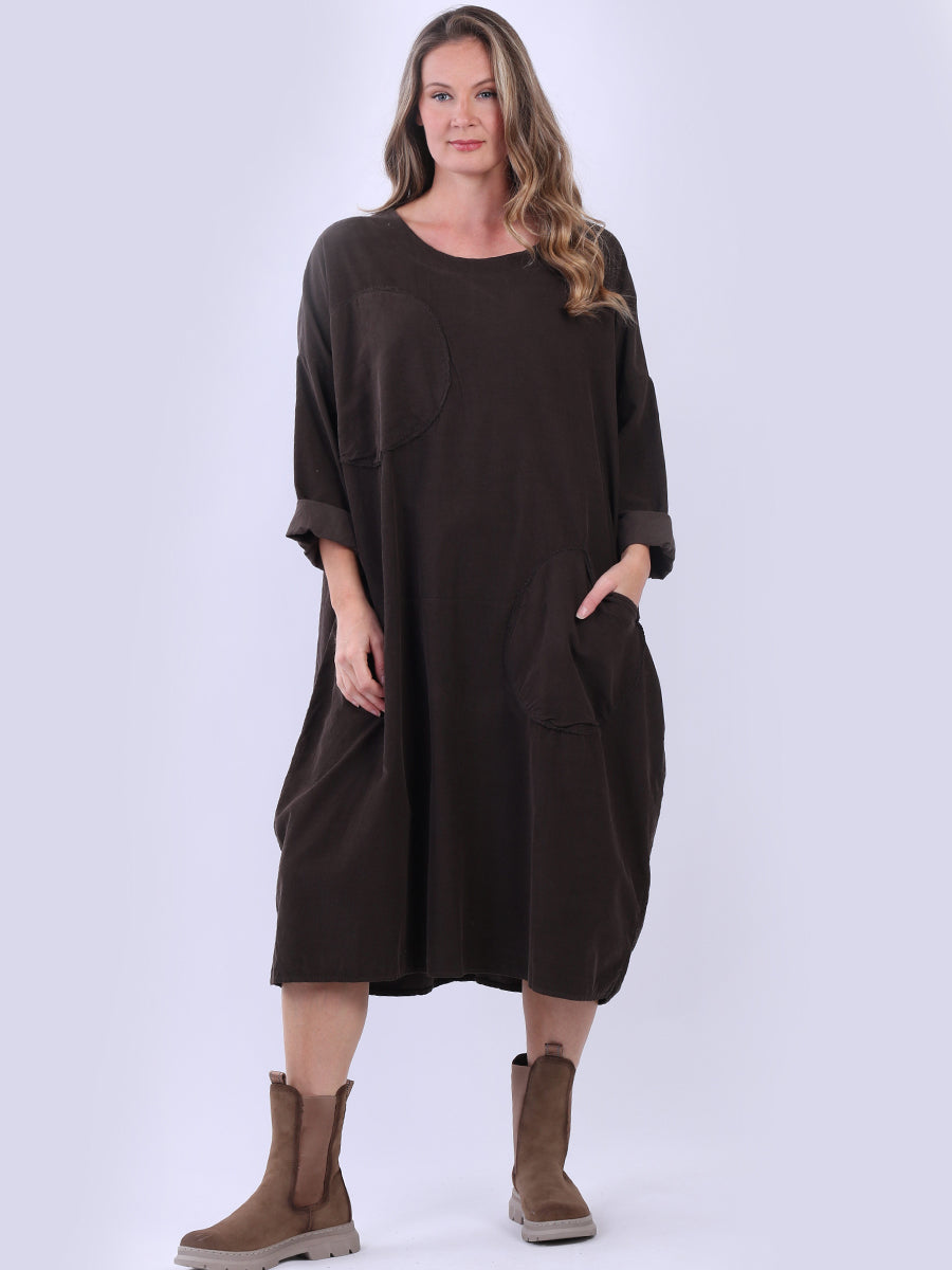 Solid Cotton Lagenlook Dress Chocolate