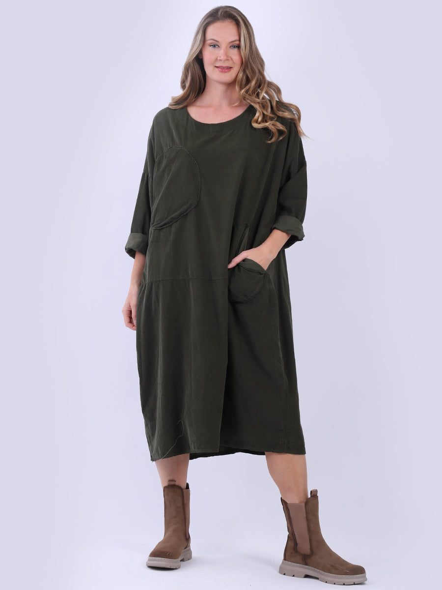 Solid Cotton Lagenlook Dress Khaki
