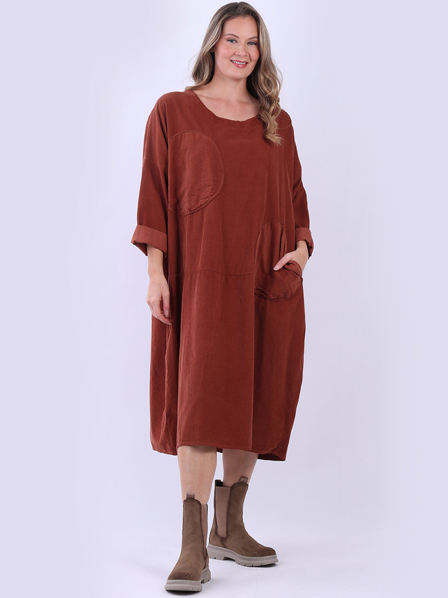 Solid Cotton Lagenlook Dress Rust