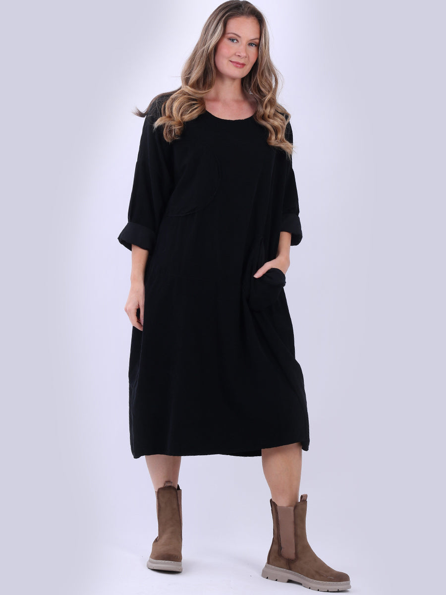 Solid Cotton Lagenlook Dress Black