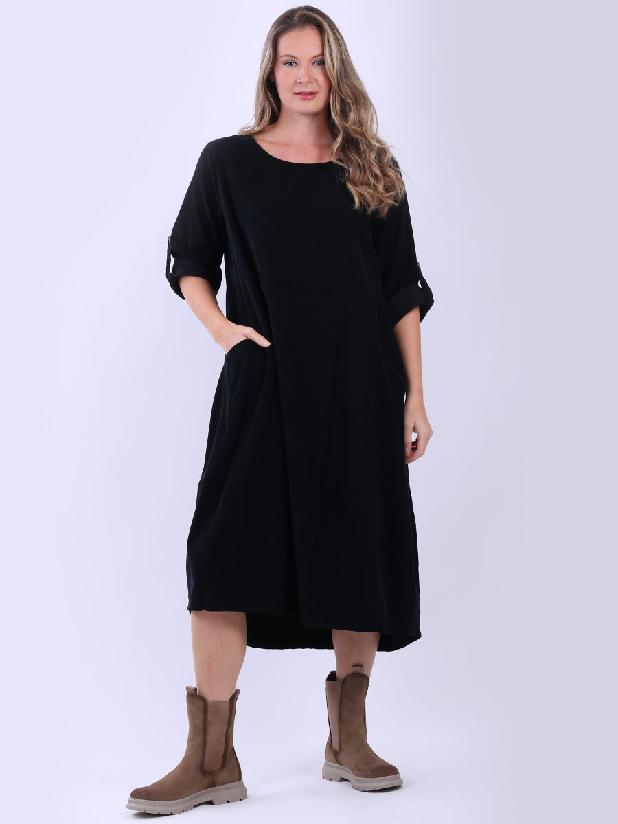 Cotton Corduroy Oversized Midi Dress Black