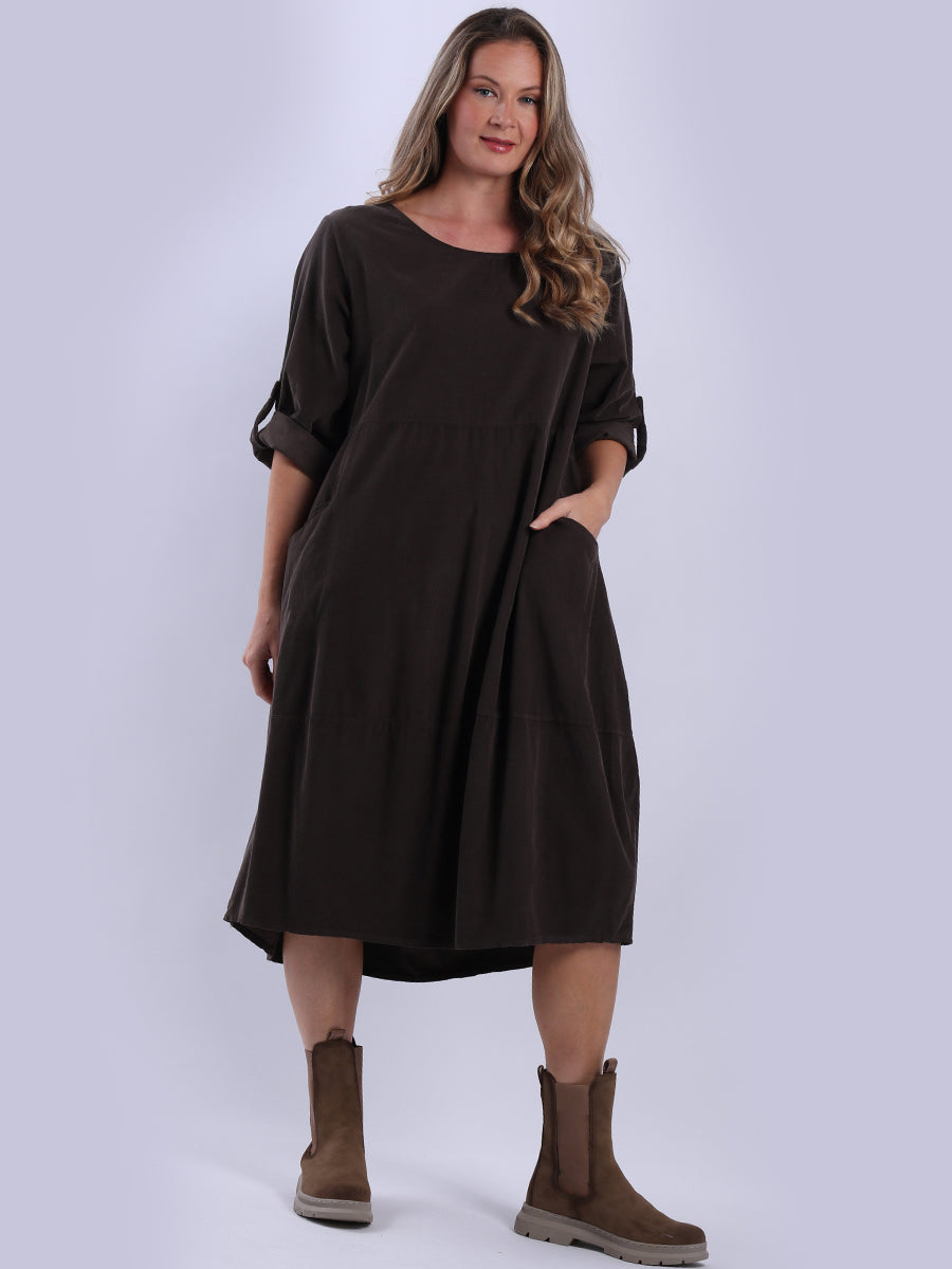 Cotton Corduroy Oversized Midi Dress Chocolate