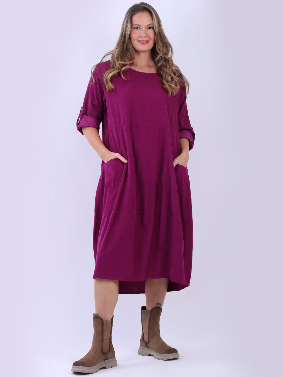 Cotton Corduroy Oversized Midi Dress Magenta