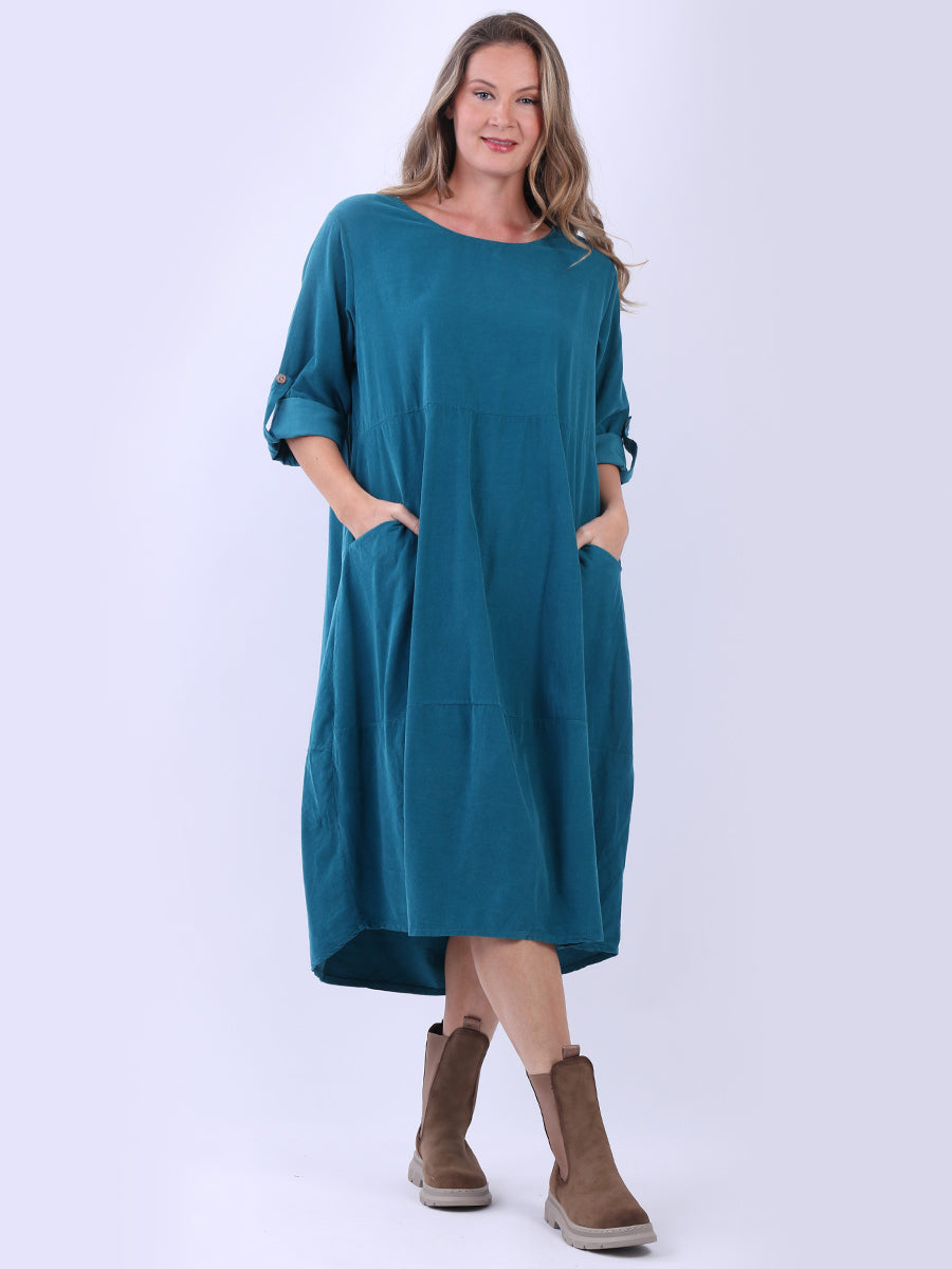 Cotton Corduroy Oversized Midi Dress Teal