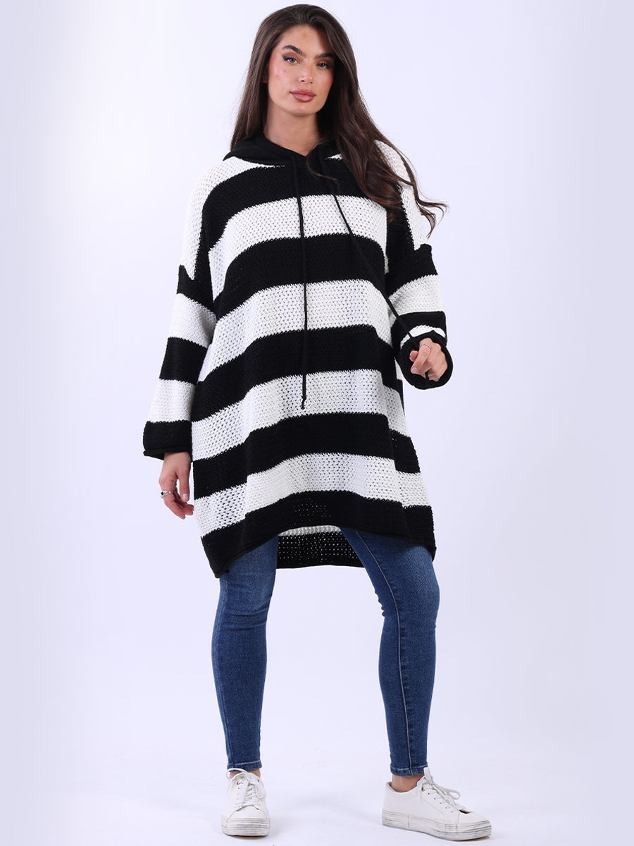 Stripy Knitted Oversized Jumper Black