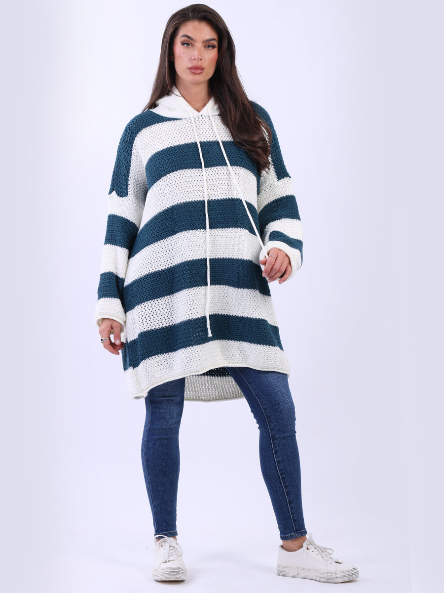 Stripy Knitted Oversized Jumper Teal