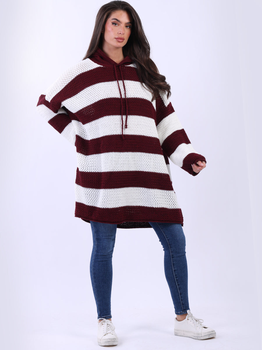 Stripy Knitted Oversized Jumper Wine