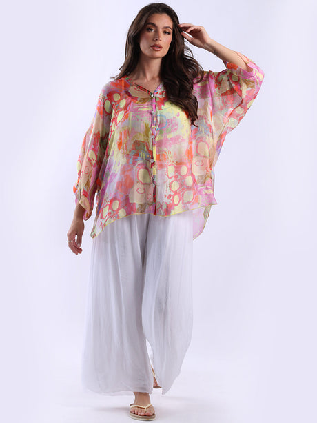 Plus Size Batwing Tie Dyed Silk Shirt