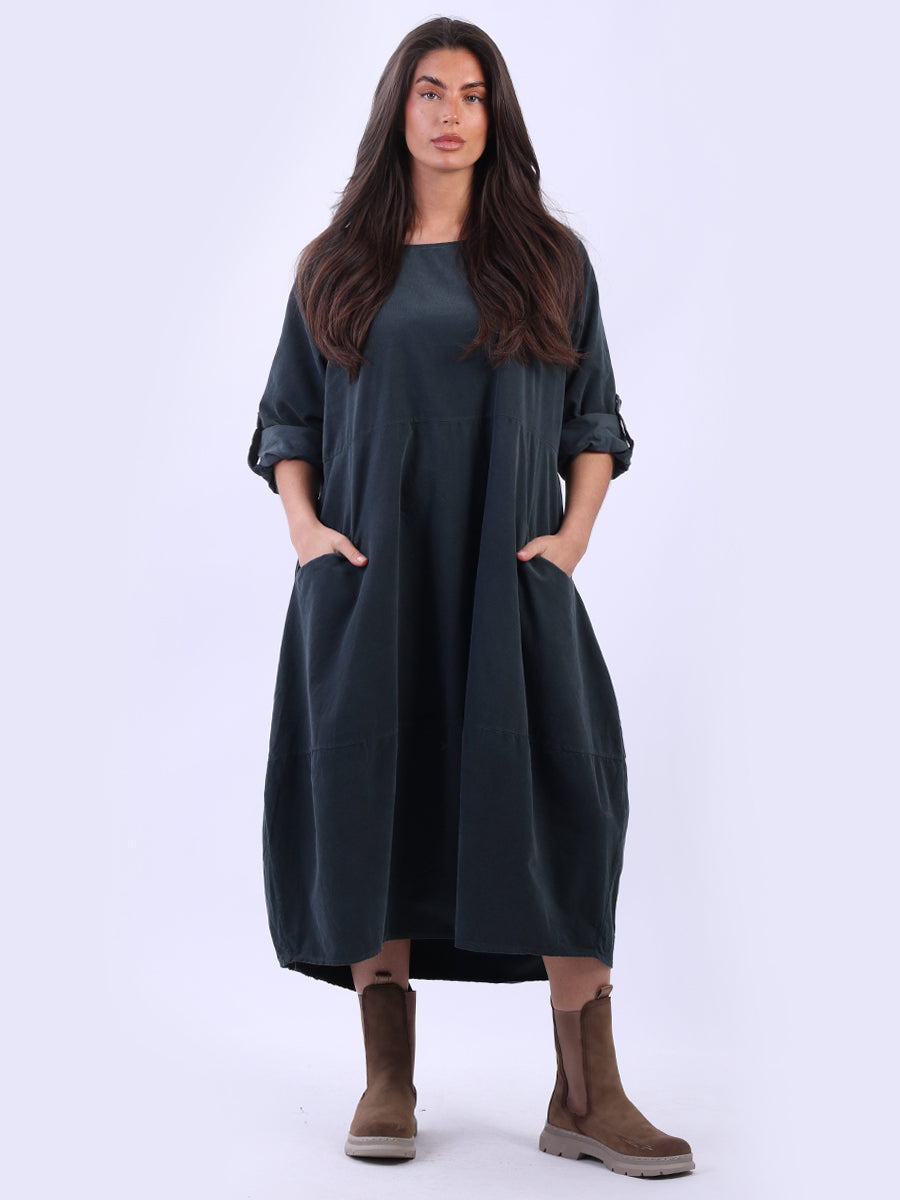 Cotton Corduroy Oversized Midi Dress Charcoal