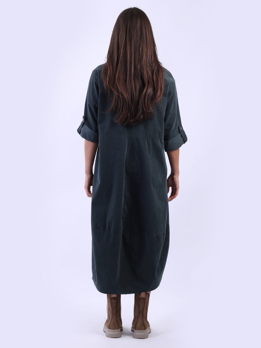 Plain Cotton Corduroy Plus Size Midi Dress