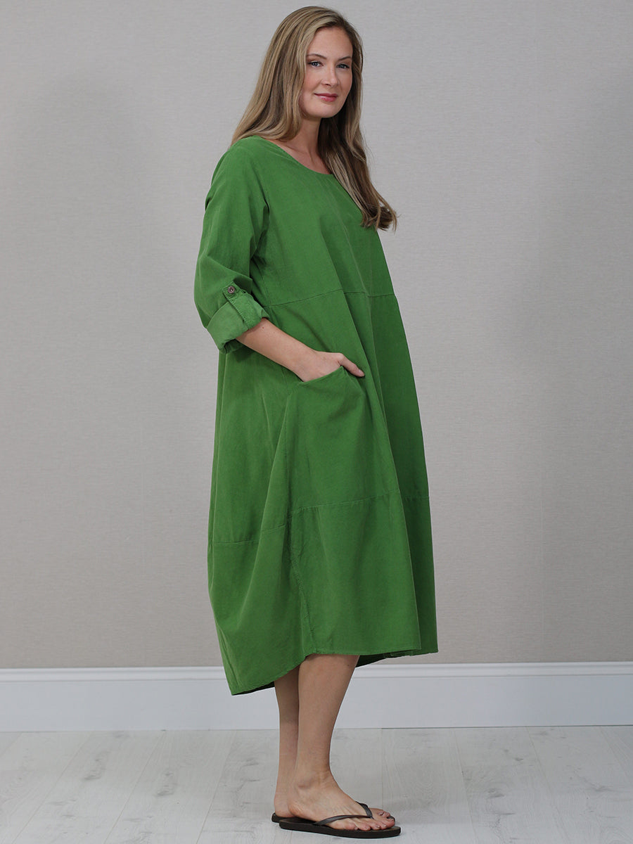 Plain Cotton Corduroy Plus Size Midi Dress