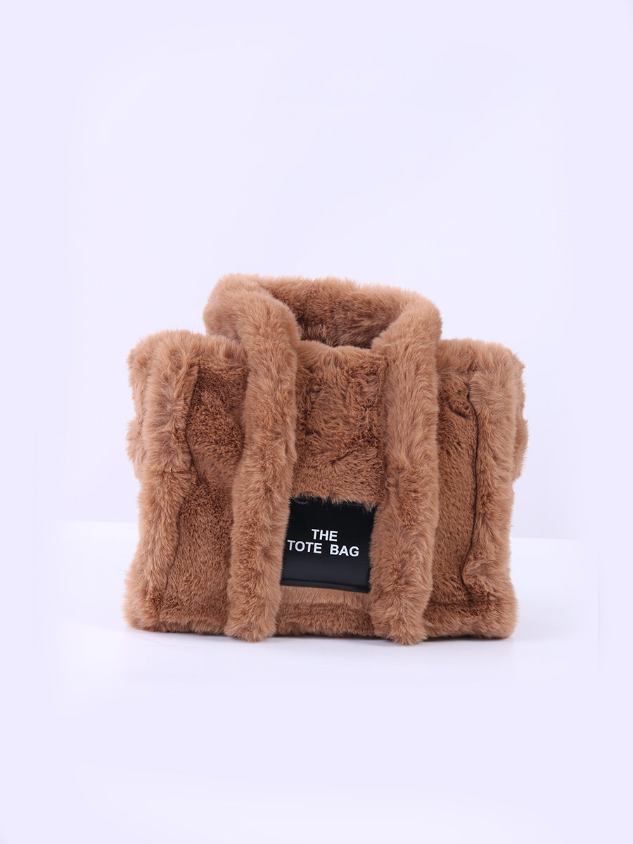 Teddy Plush Tote Bag Camel