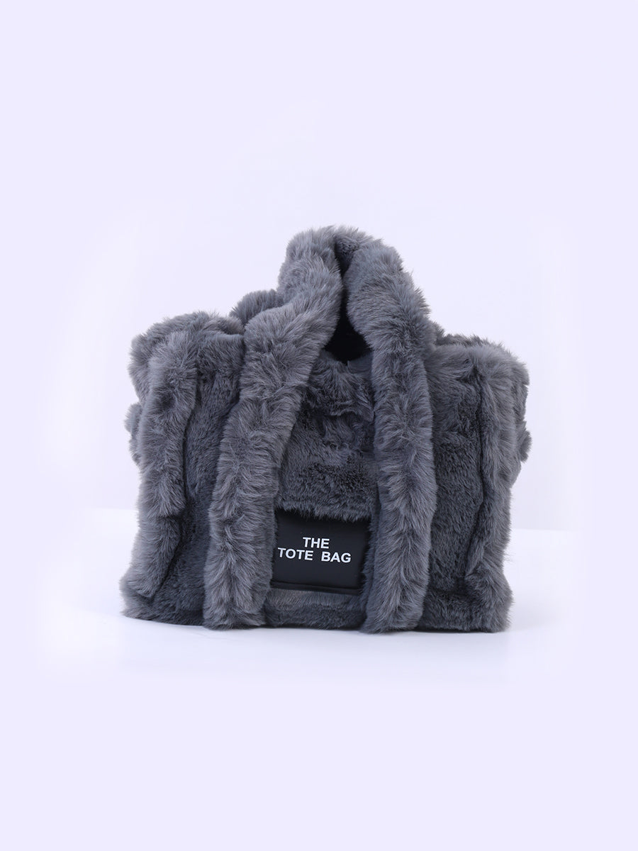 Teddy Plush Tote Bag Dark Grey