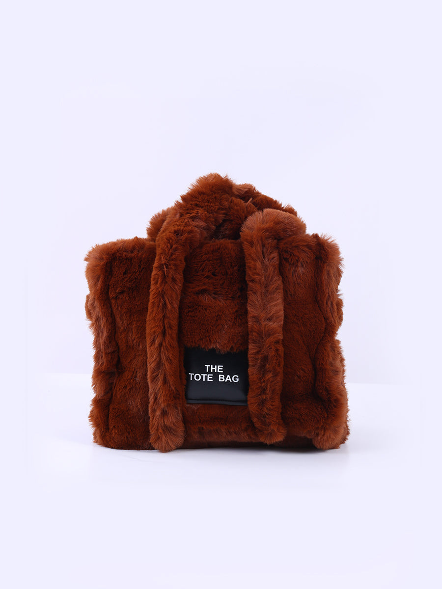 Teddy Plush Tote Bag Rust