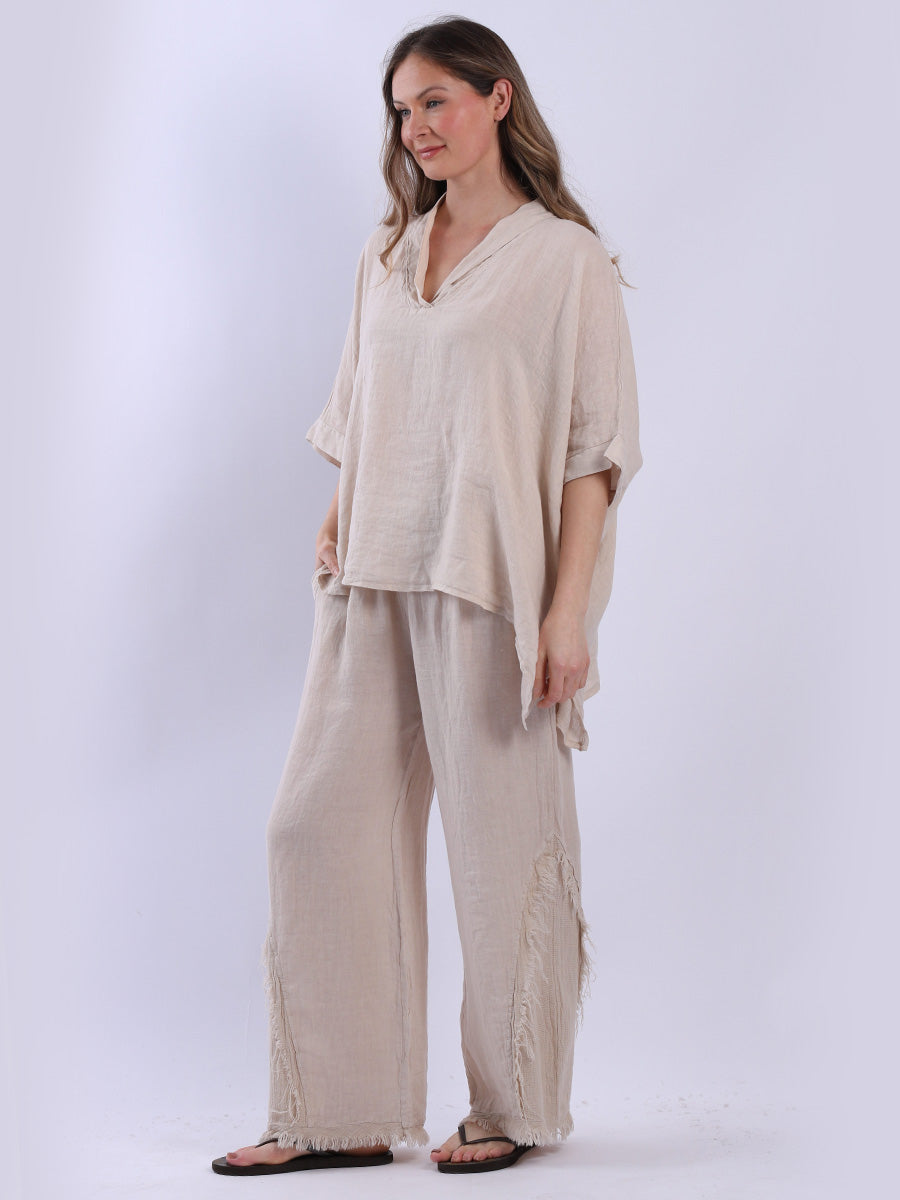 V-Neck Solid Linen Crop Top