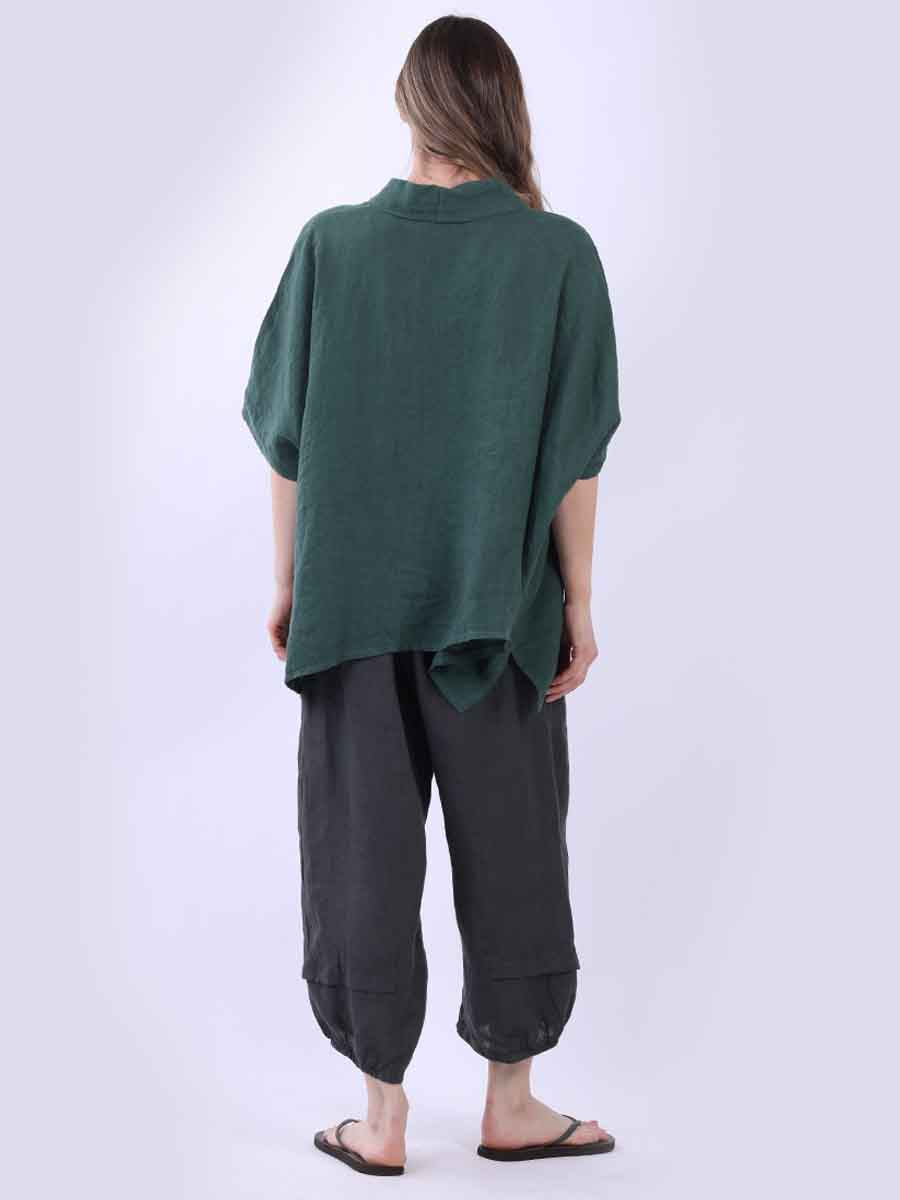 V-Neck Solid Linen Crop Top