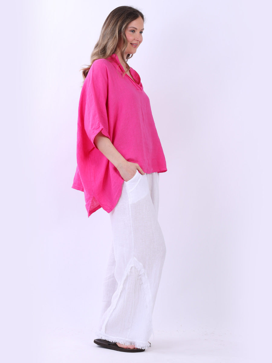 V-Neck Solid Linen Crop Top