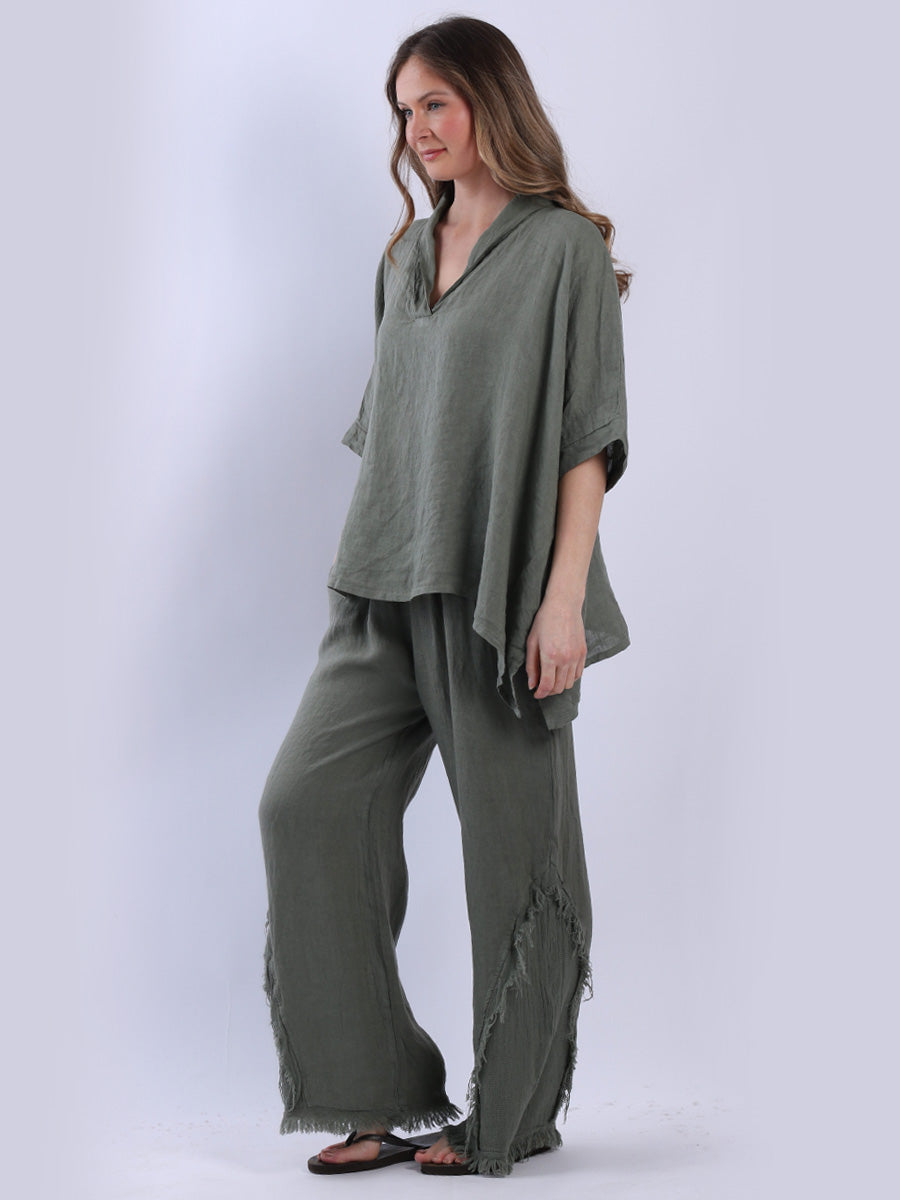 V-Neck Solid Linen Crop Top