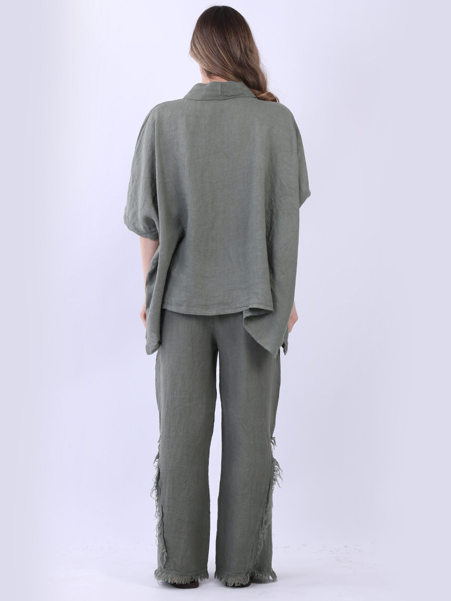 V-Neck Solid Linen Crop Top