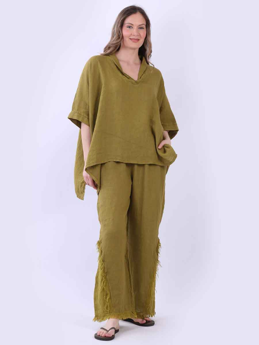 Linen Lagenlook Top Olive