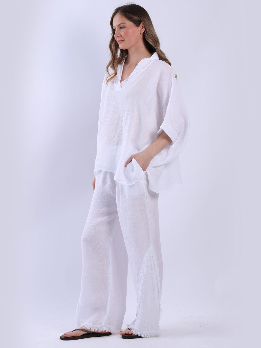 V-Neck Solid Linen Crop Top