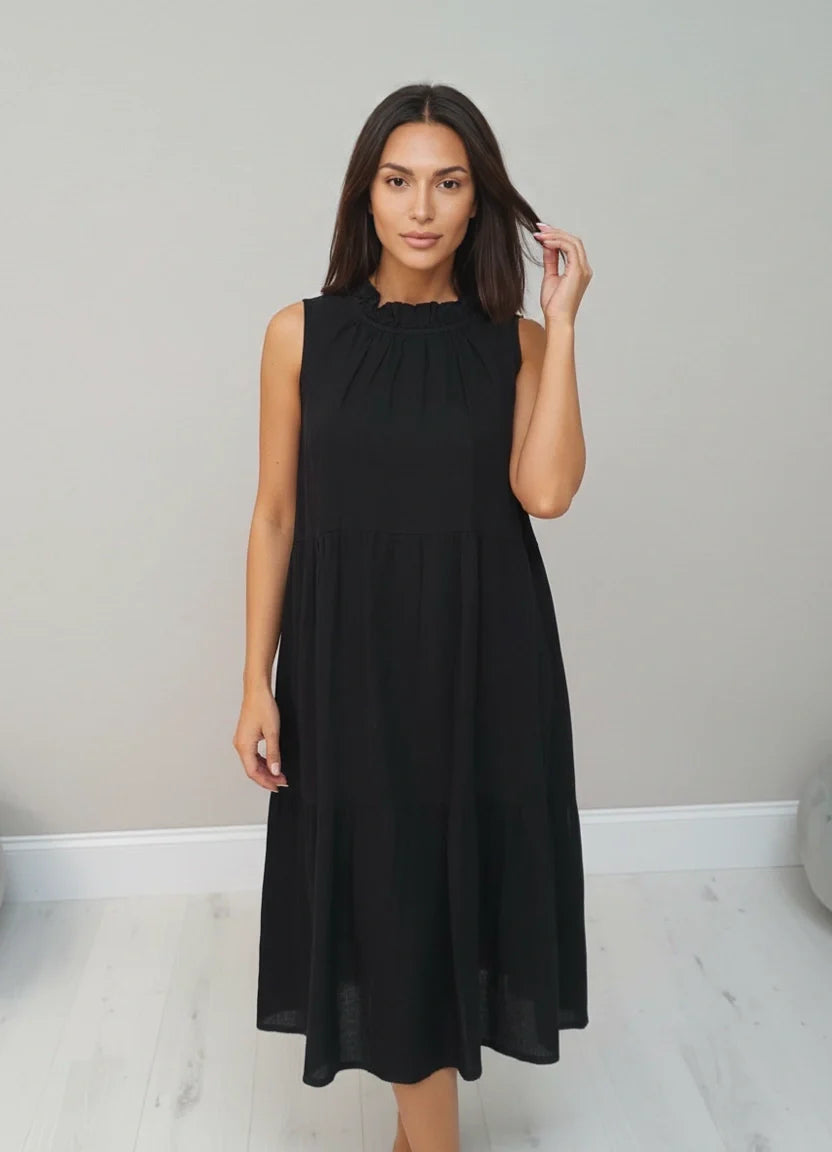 Linen Sleeveless Dress Black