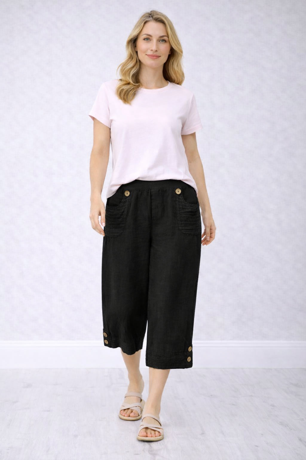 Ladies Plain Linen Crop Pants