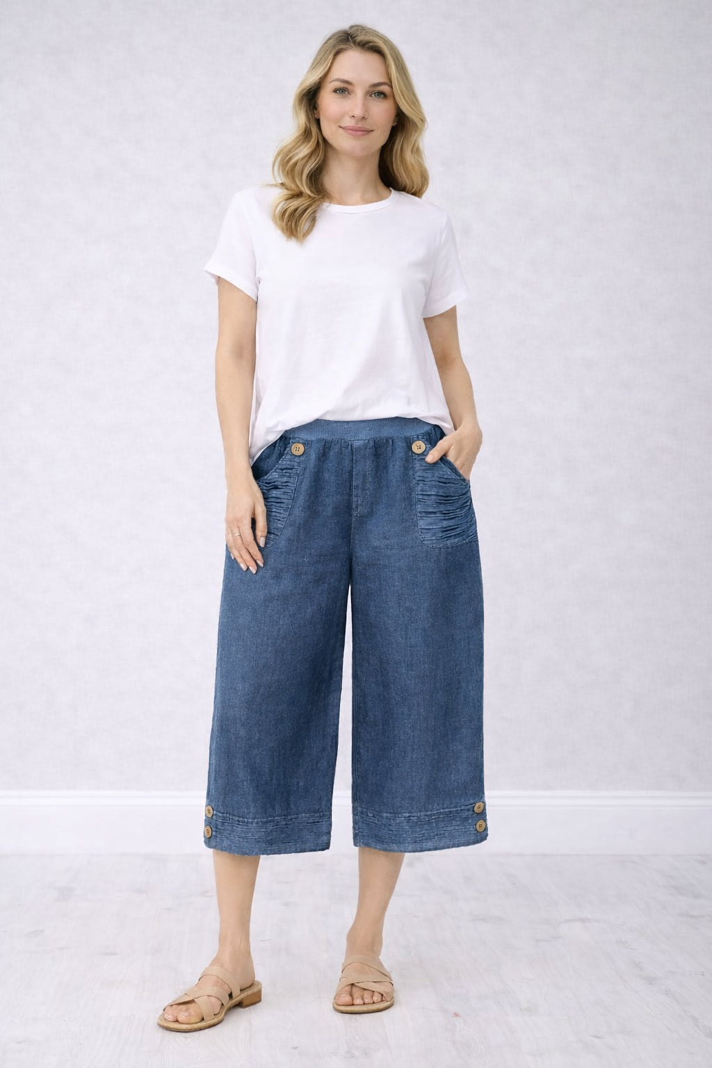 Ladies Plain Linen Crop Pants
