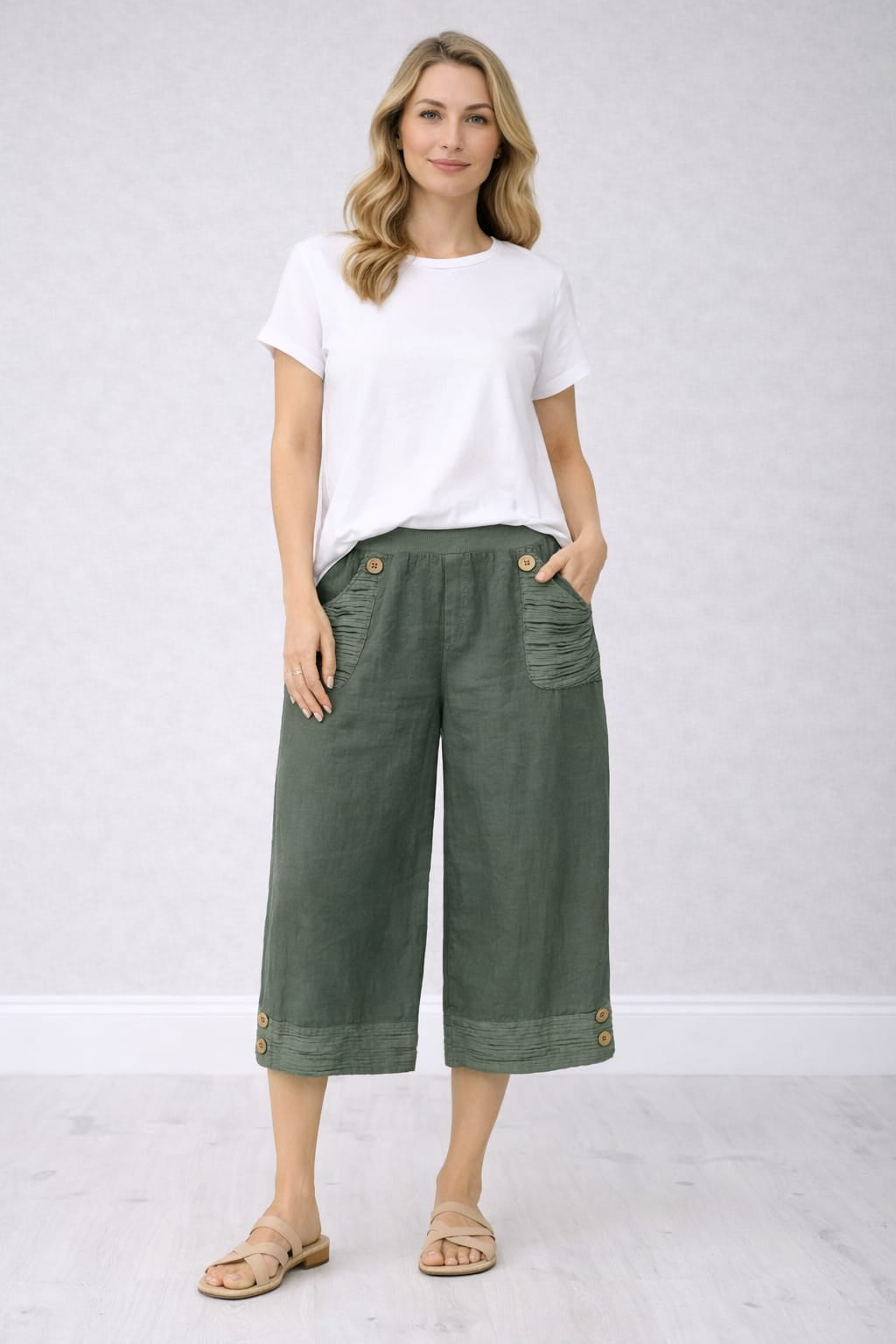 Ladies Plain Linen Crop Pants