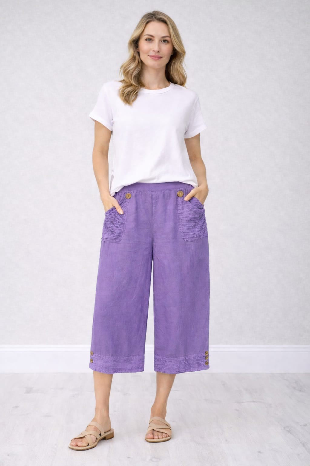 Ladies Plain Linen Crop Pants