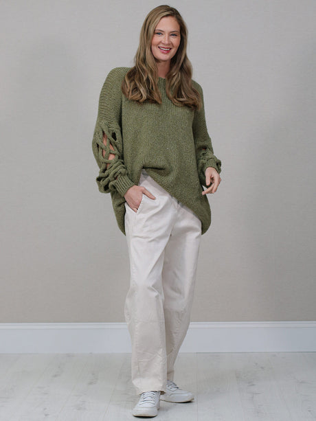 Plus Size Woolen Jumper Khaki