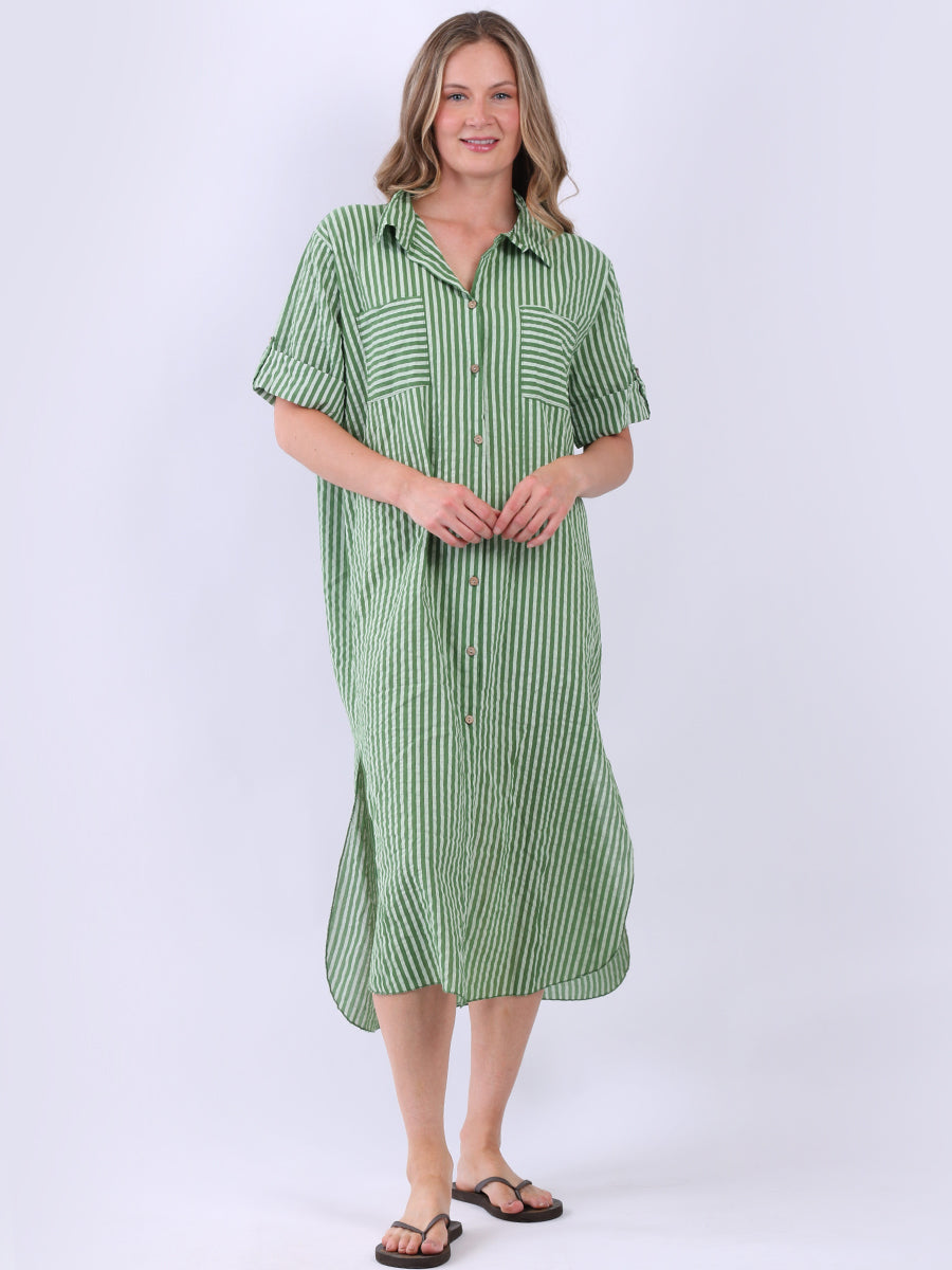 Stripy Shirt Dress Green