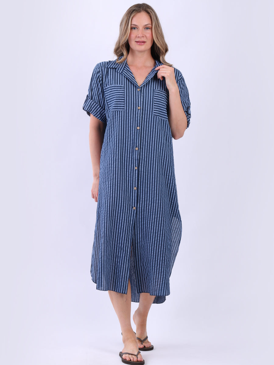 Stripy Shirt Dress Navy