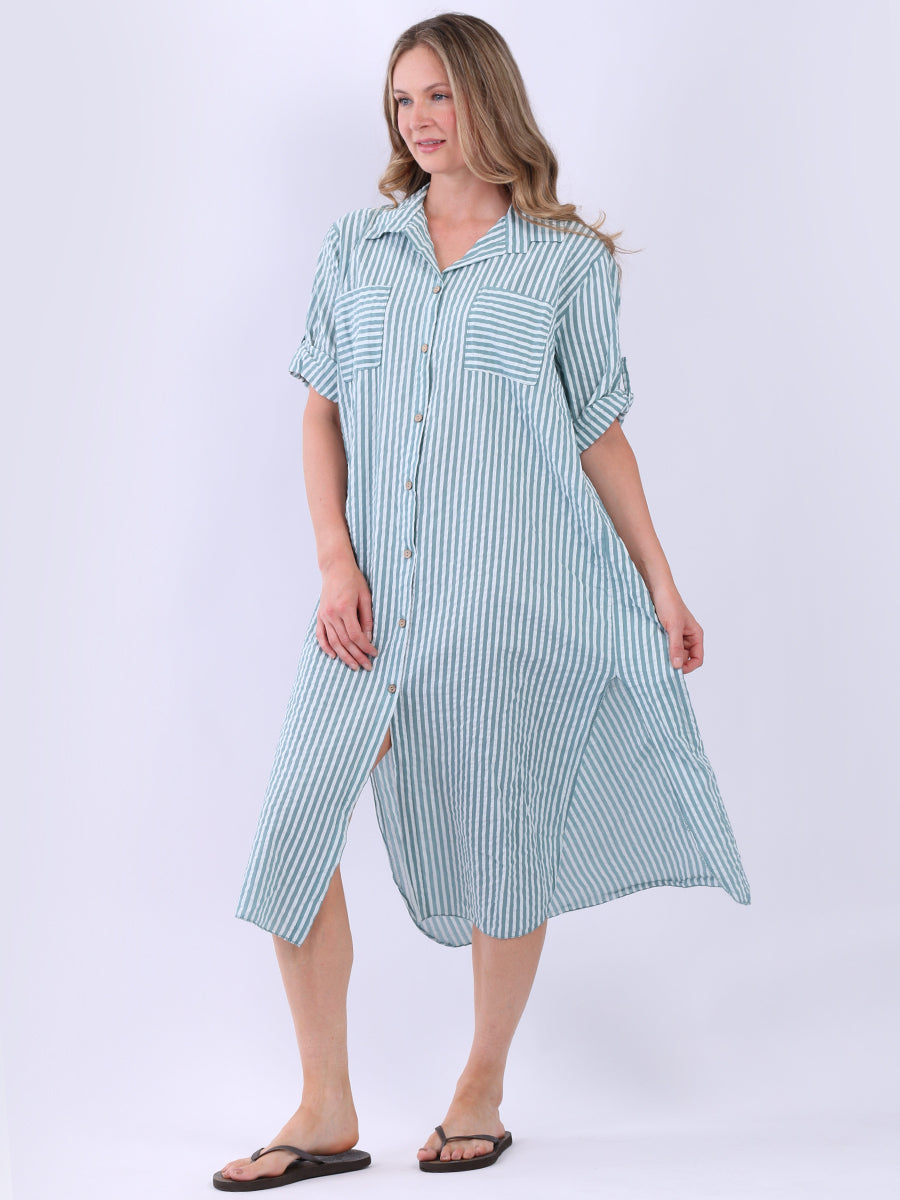 Stripy Shirt Dress Ocean Blue