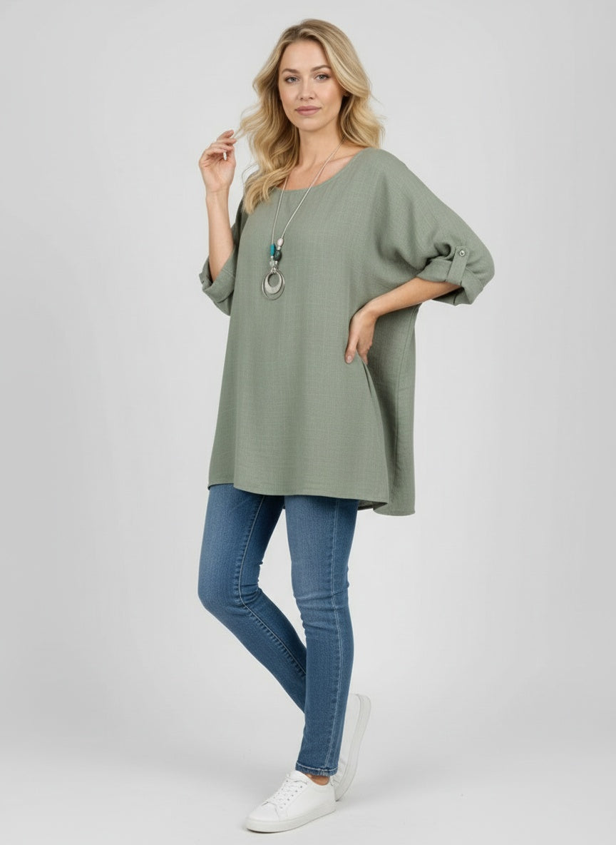 Plain Plus Size Crop Top With Necklace
