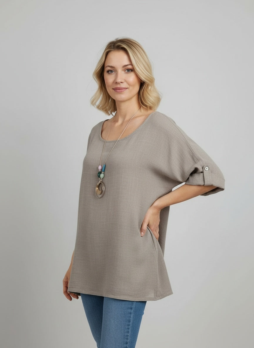 Plain Plus Size Crop Top With Necklace