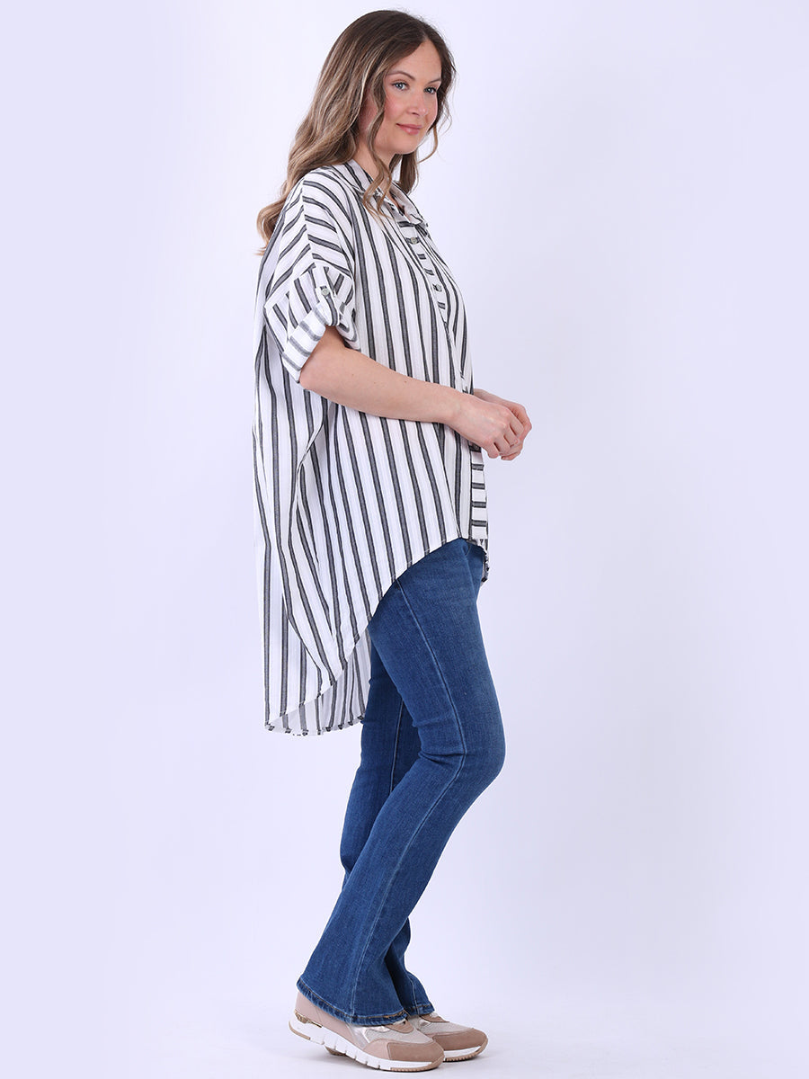 Stripy Print Oversized Cotton Shirt