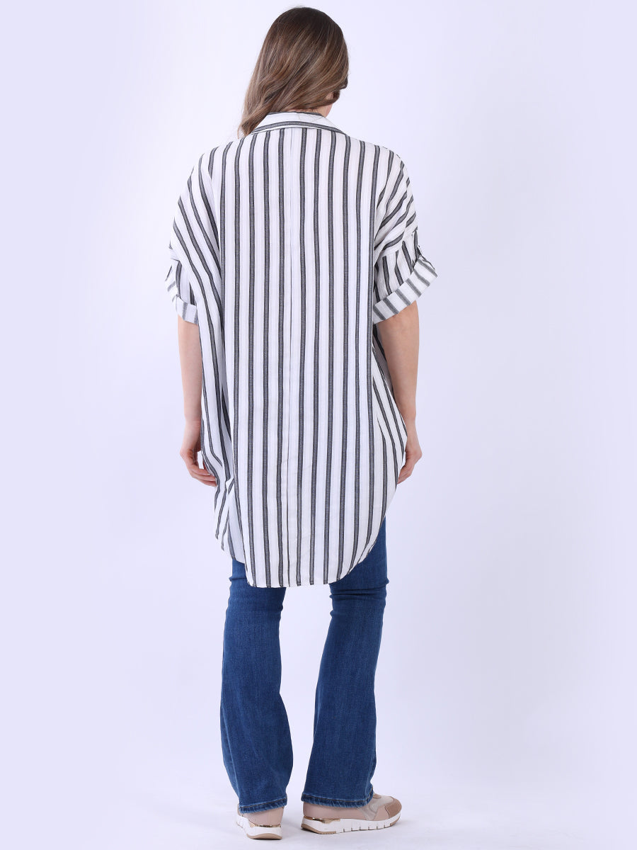 Stripy Print Oversized Cotton Shirt