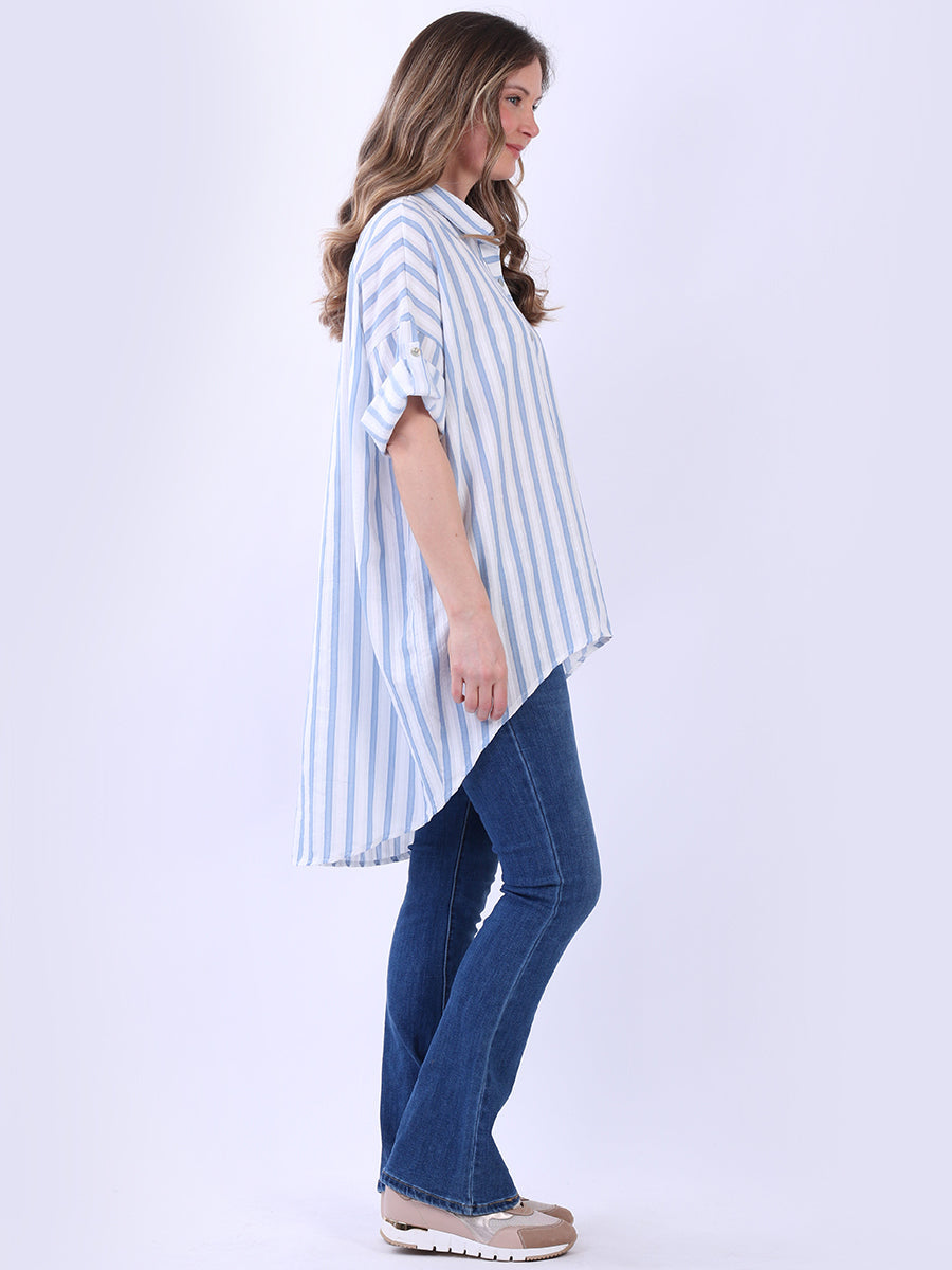 Stripy Print Oversized Cotton Shirt